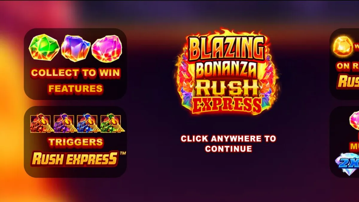 Tampilan visual slot Blazing Bonanza Rush Express dengan tema pertambangan emas.